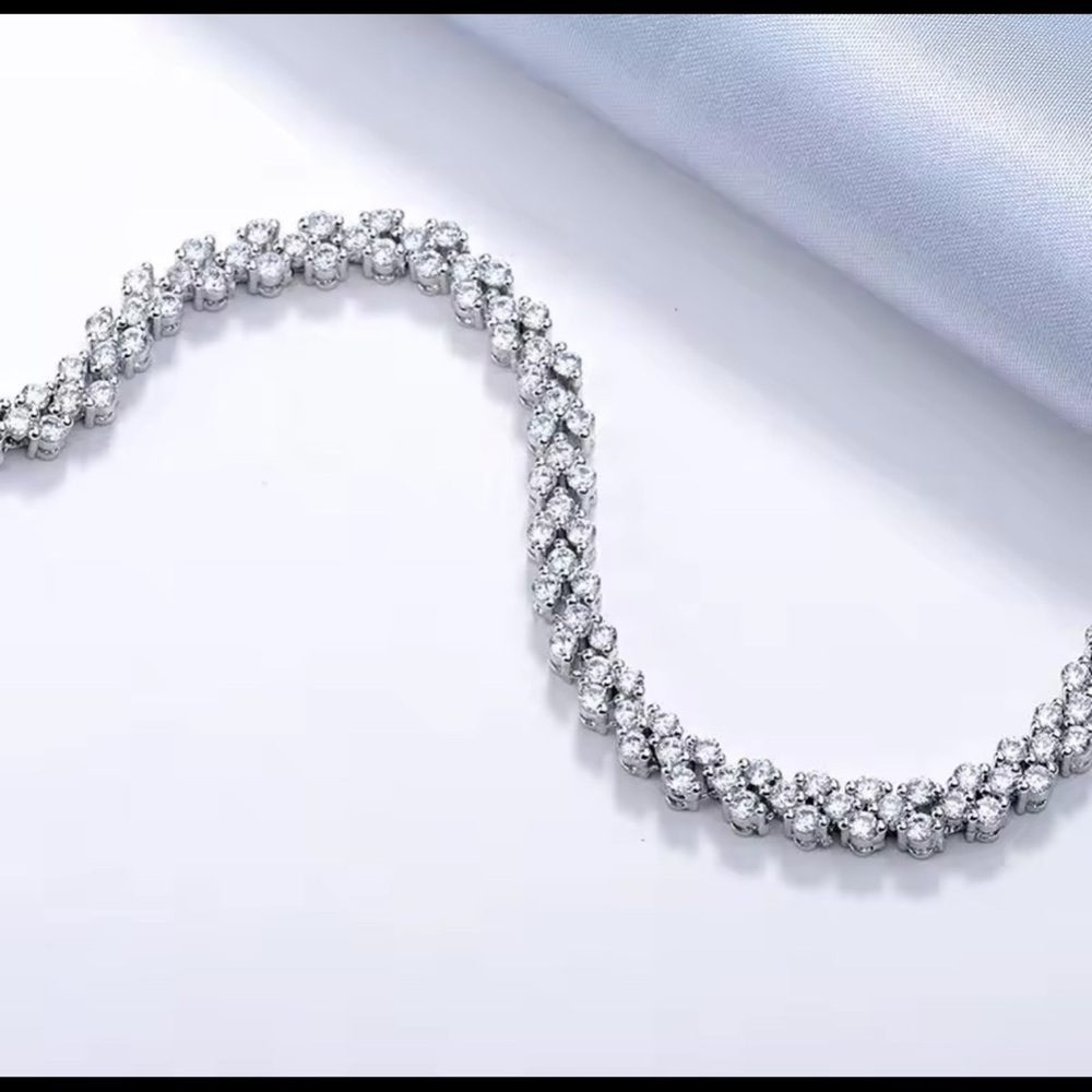 14k White Gold over Silver White Sapphire Diamond Bracelet! - Picture 3 of 5